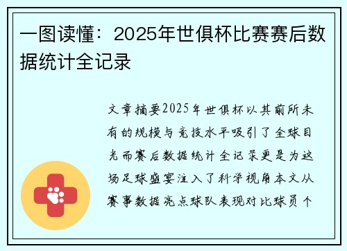一图读懂：2025年世俱杯比赛赛后数据统计全记录